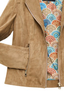 Lara Women's Camel Short Suede Leather Jacket | Derimod