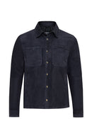 Enzo Men's Navy Shirt Collar Suede Leather Jacket | Derimod