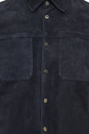 Enzo Men's Navy Shirt Collar Suede Leather Jacket | Derimod