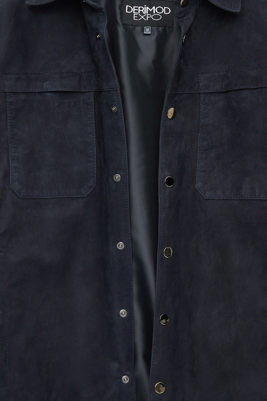 Enzo Men's Navy Shirt Collar Suede Leather Jacket