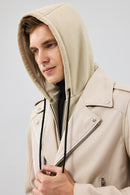 Butler Men's Beige Hooded Biker Leather Jacket | Derimod