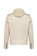 Butler Men's Beige Hooded Biker Leather Jacket | Derimod