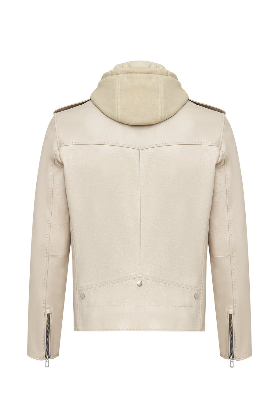 Butler Men's Beige Hooded Biker Leather Jacket