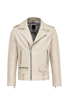 Butler Men's Beige Hooded Biker Leather Jacket | Derimod