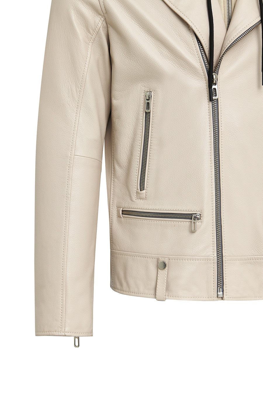 Butler Men's Beige Hooded Biker Leather Jacket
