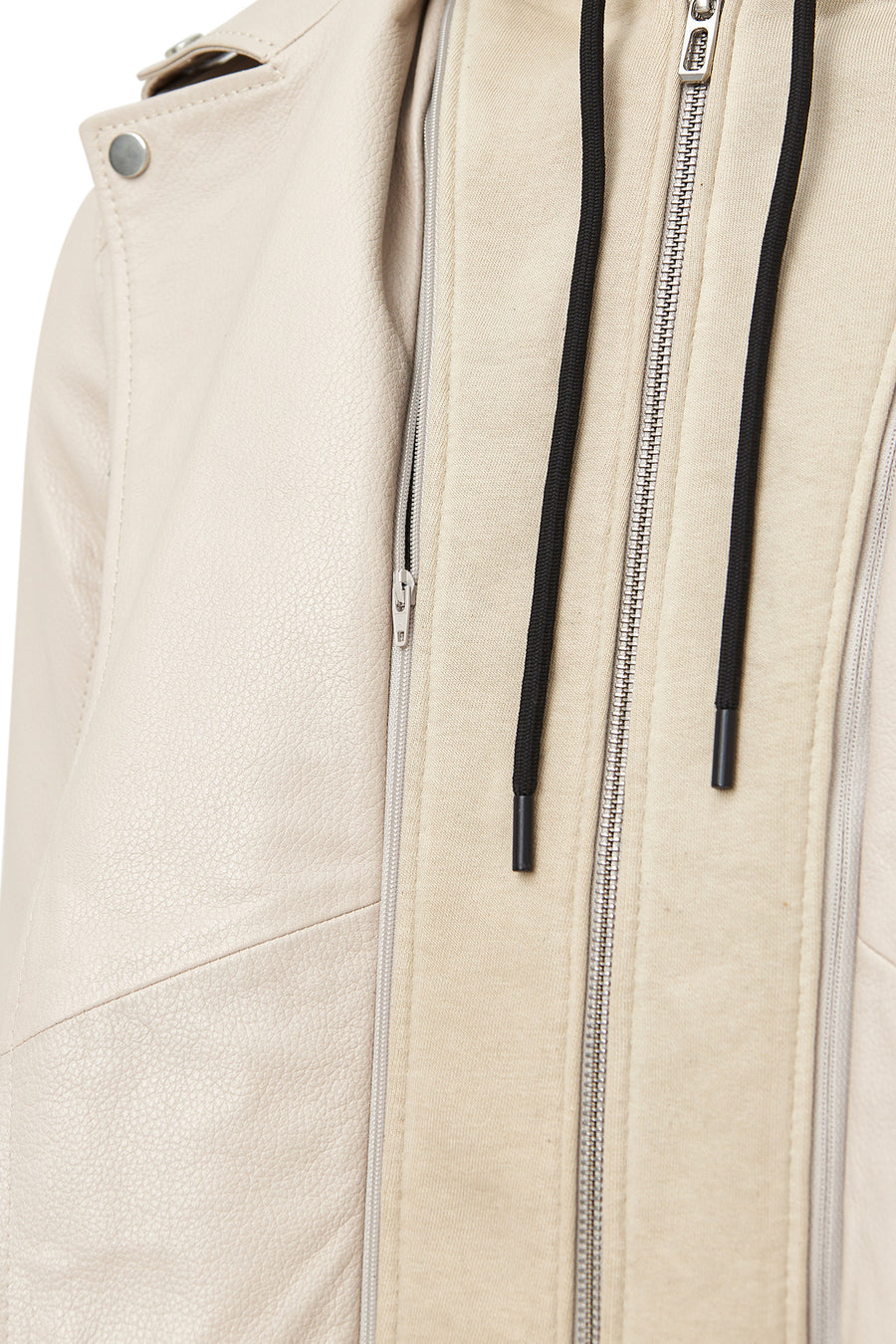 Butler Men's Beige Hooded Biker Leather Jacket