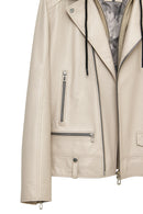 Butler Men's Beige Hooded Biker Leather Jacket | Derimod