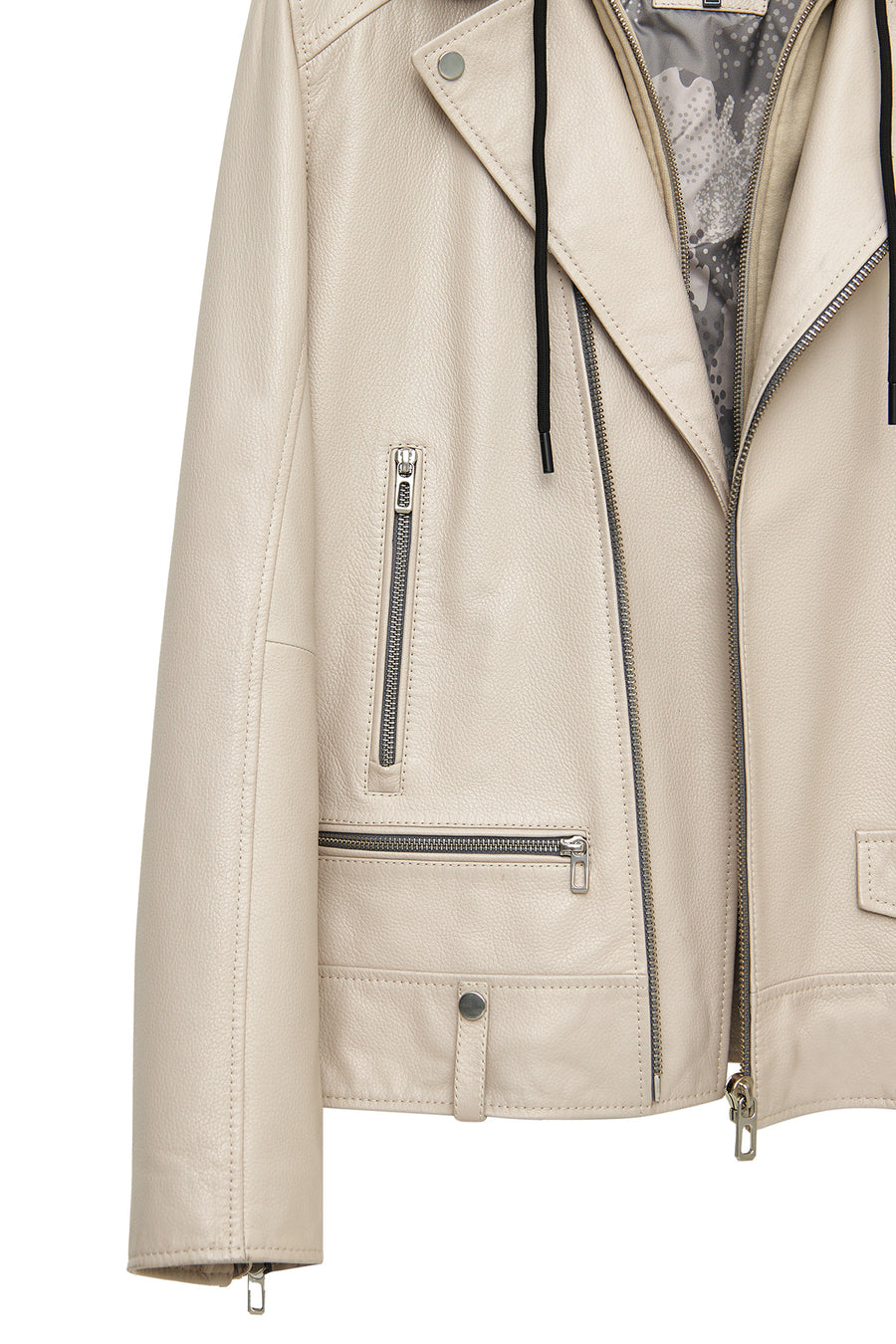 Butler Men's Beige Hooded Biker Leather Jacket