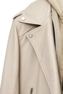 Butler Men's Beige Hooded Biker Leather Jacket | Derimod