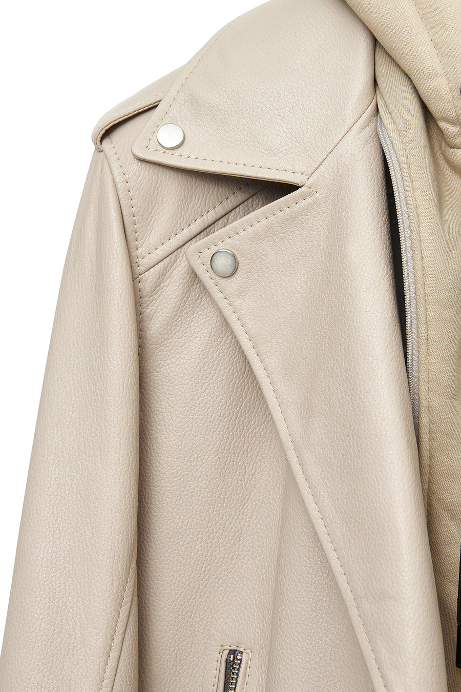 Butler Men's Beige Hooded Biker Leather Jacket