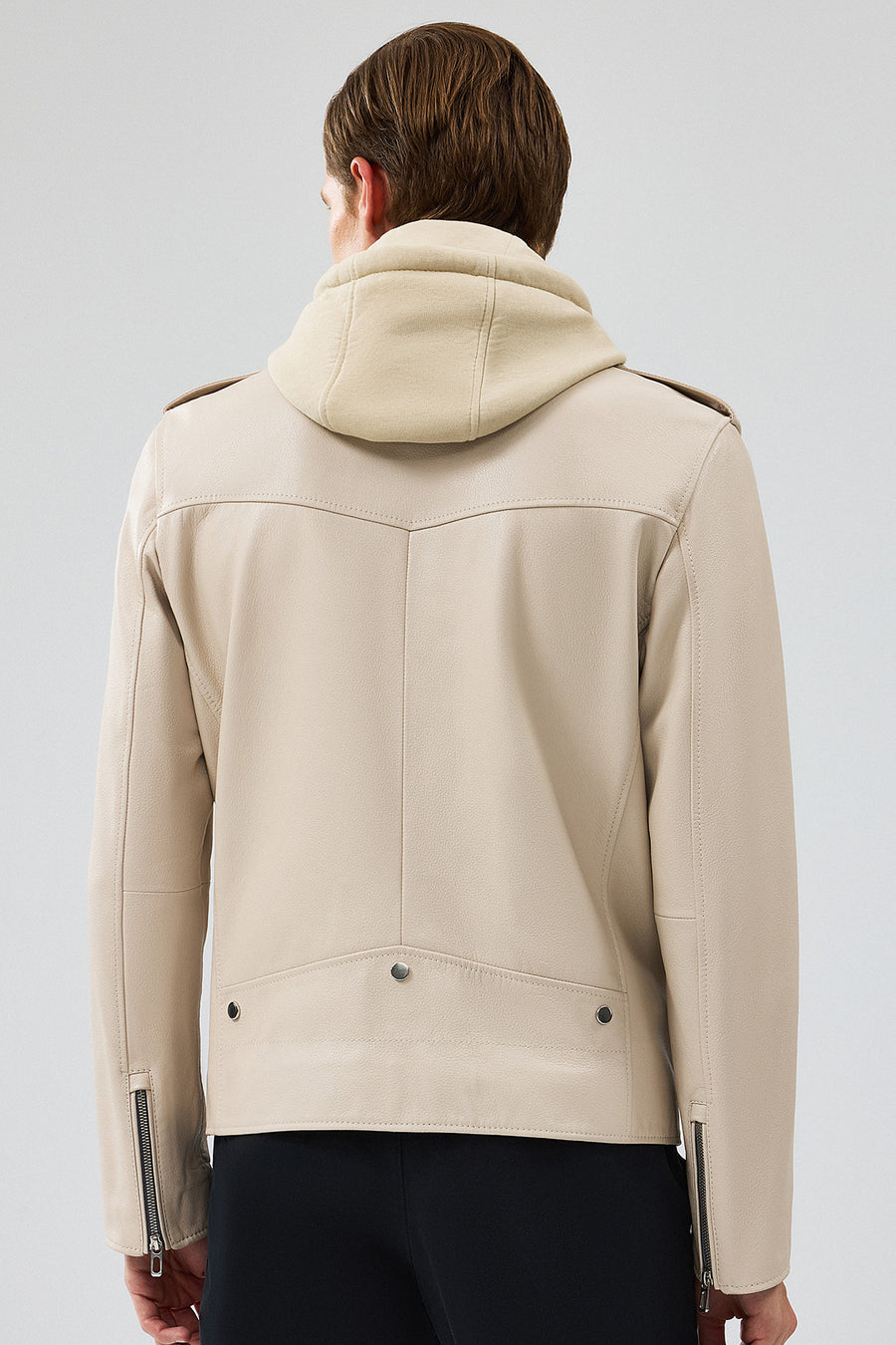 Butler Men's Beige Hooded Biker Leather Jacket