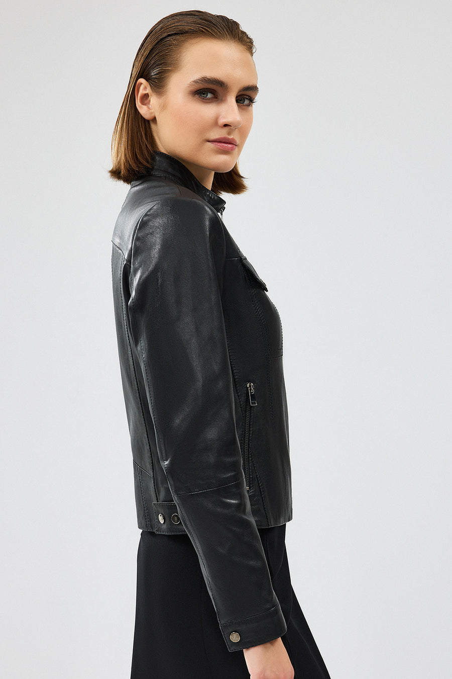 Gigi Women's Black Short Leather Jacket