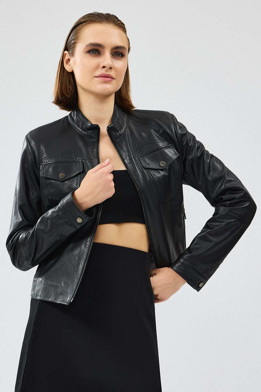 Gigi Women's Black Short Leather Jacket