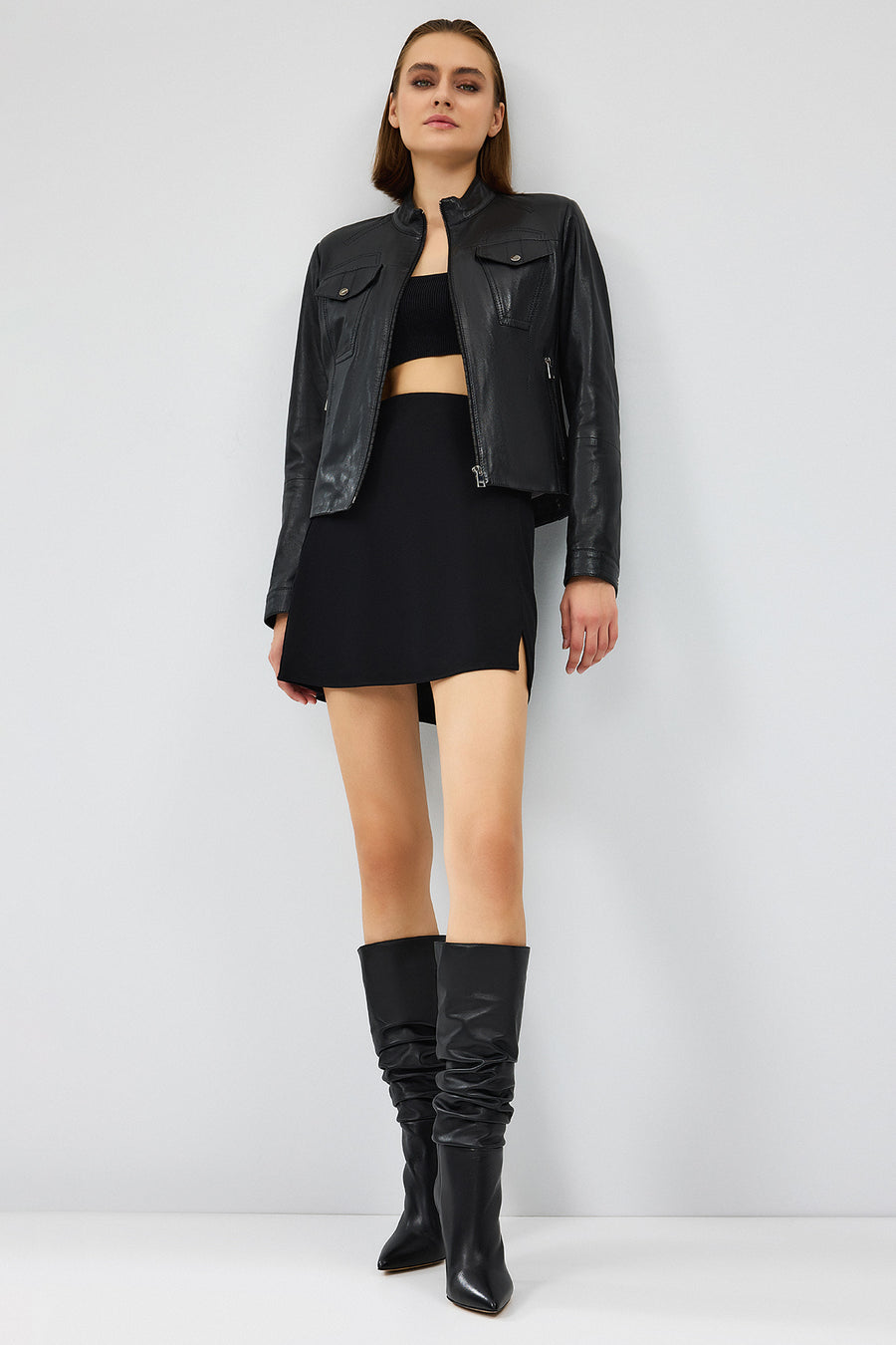 Gigi Women's Black Short Leather Jacket