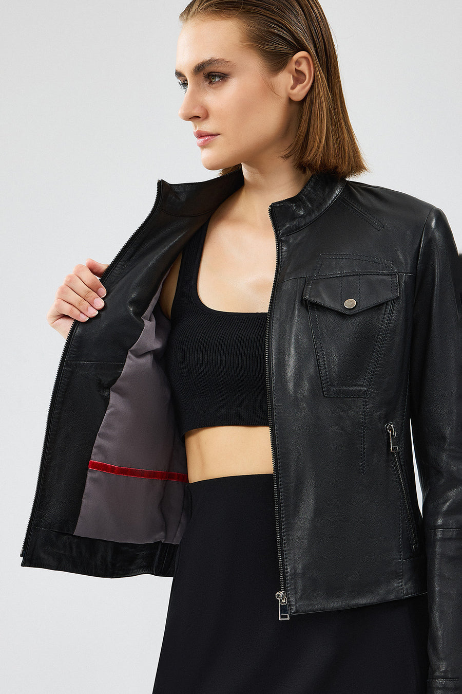 Gigi Women's Black Short Leather Jacket