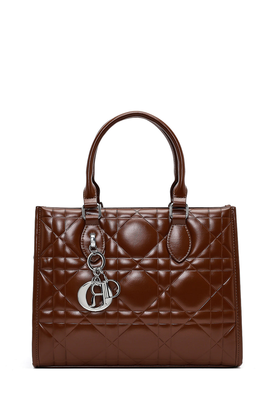 Woman Brown Long-Strap Quilted Classic Shoulder Bag