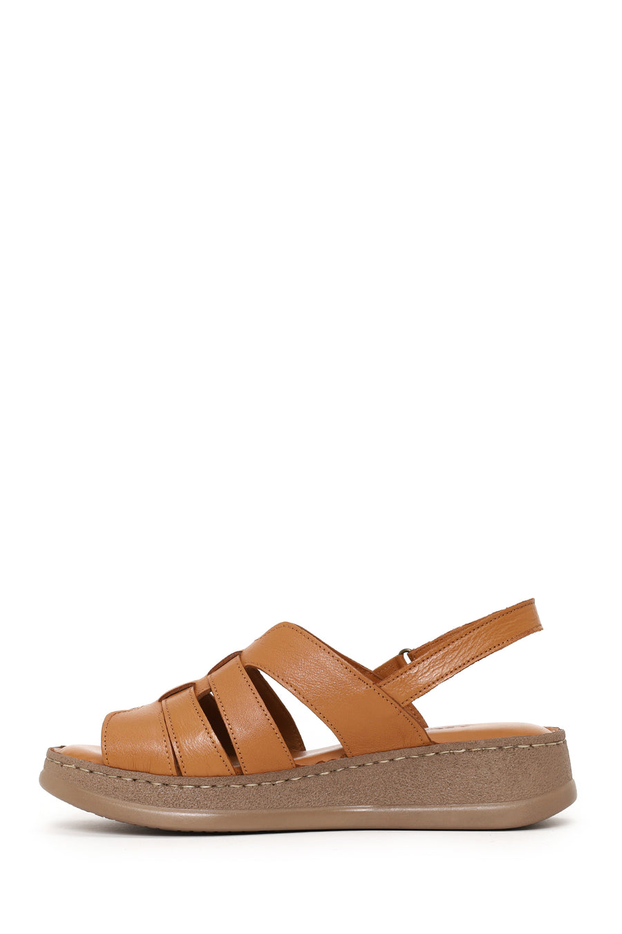 Woman Tan Strappy Thick-Soled Leather Comfort Sandal