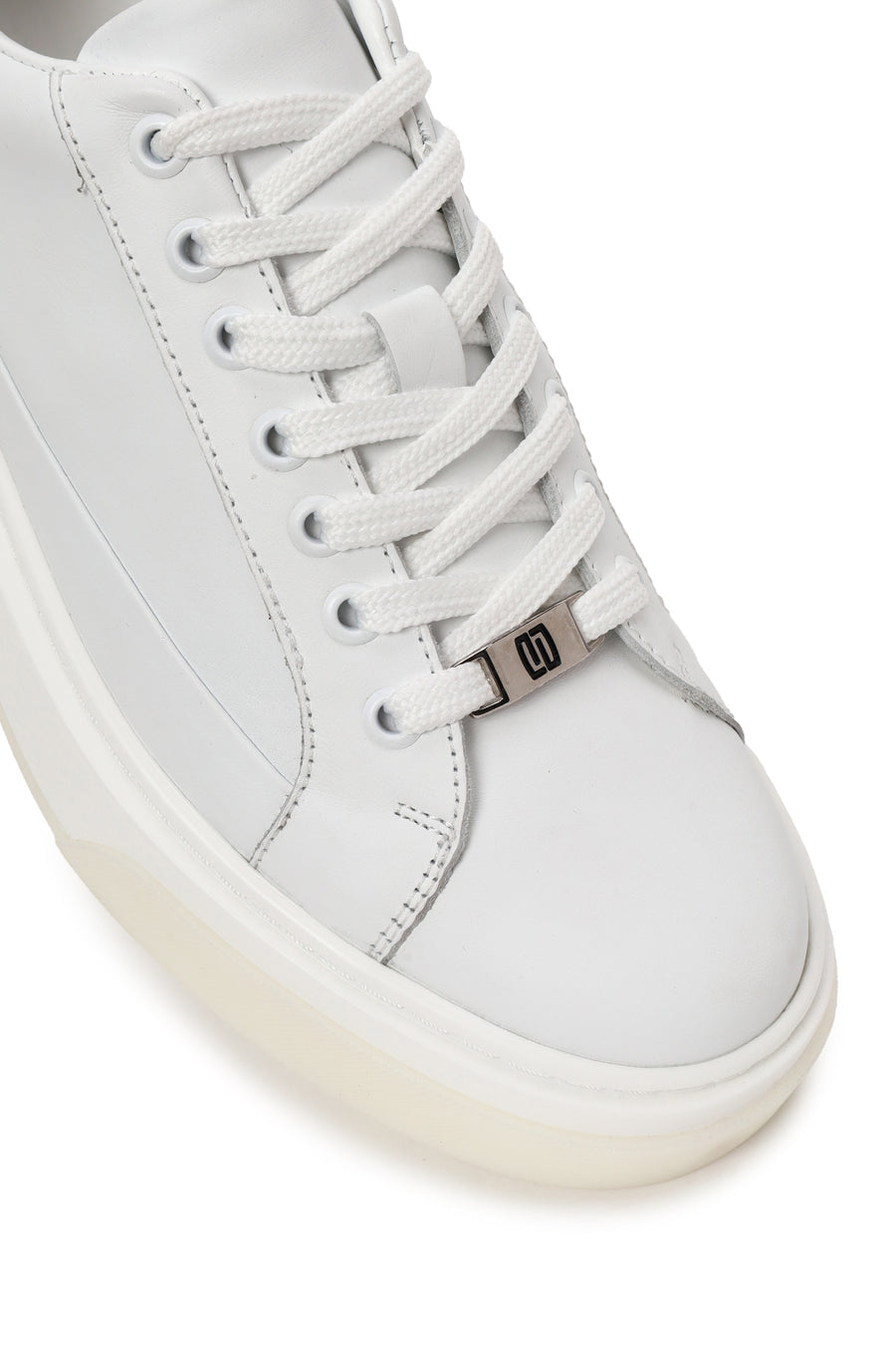 Erkek Beyaz Bağcıklı Kalın Tabanlı Deri Sneaker