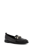 Women's Black Buckle Detailed Leather Masculine Loafer | Derimod