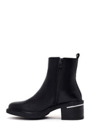 Woman Black Zip Closure Thick-Heeled Leather Boots | Derimod