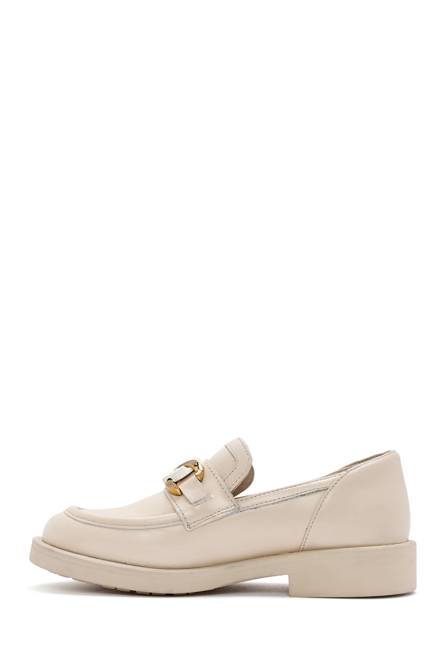 Women's Beige Buckle Detailed Leather Masculine Loafer