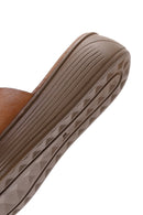 Women's Tan Thick Soled Leather Slippers | Derimod