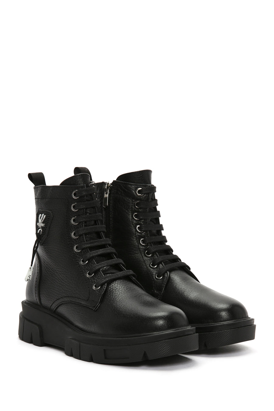 Women's Black Zippered Thick-Soled Leather Boots