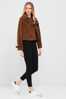 Tracy Women's Brown Short Suede Leather Coat | Derimod