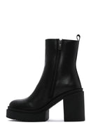 Women's Black Zippered Thick Heeled Leather Boots | Derimod
