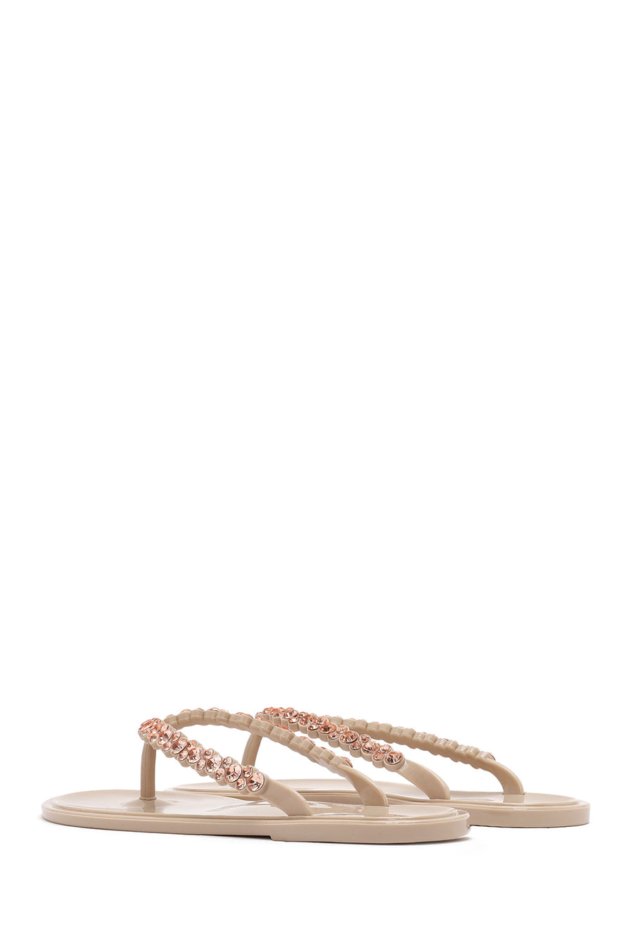 Women's Beige Flip Flops with Stones Jelly Slippers
