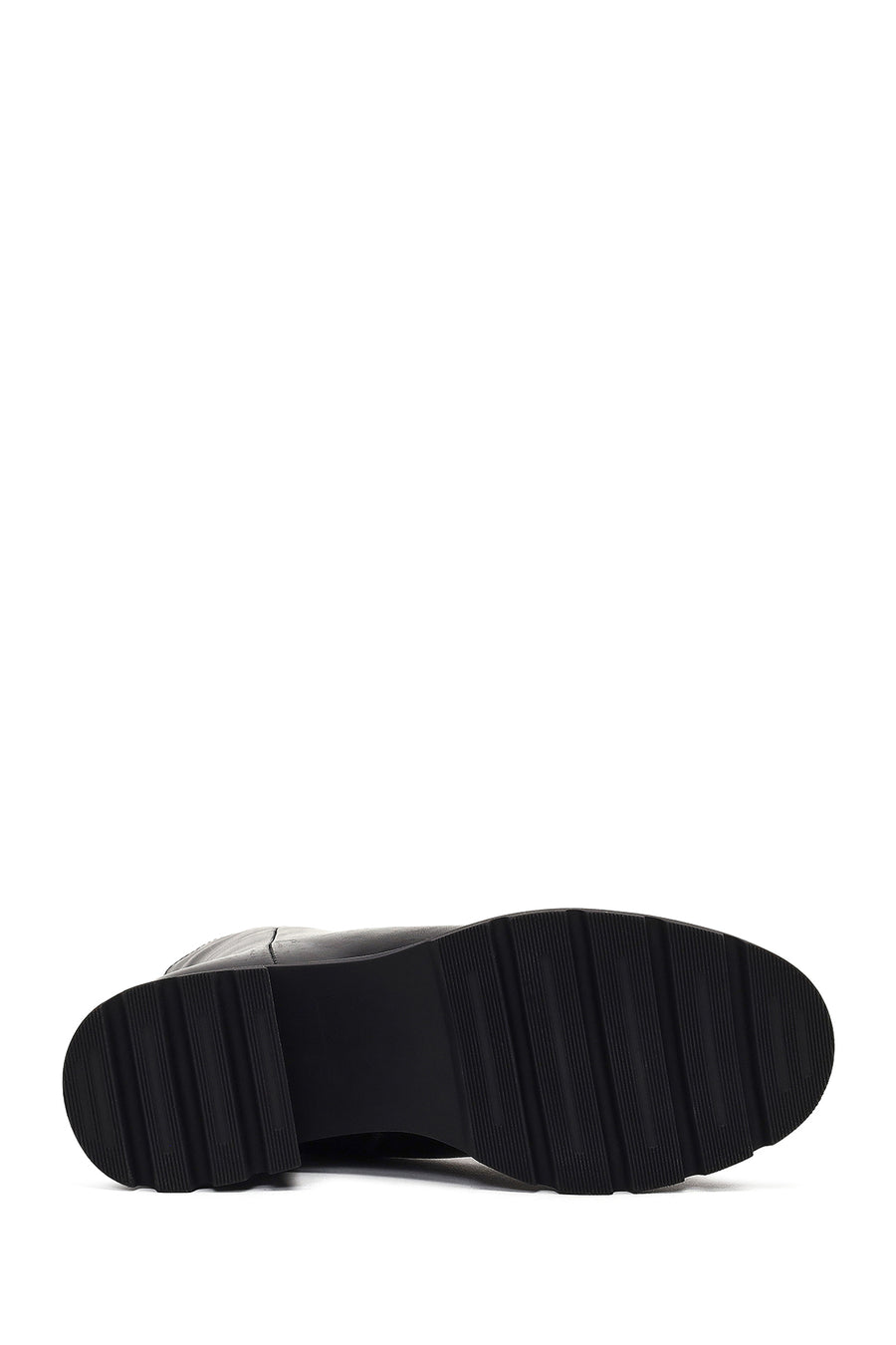 Women's Black Zippered Thick Heeled Leather Boot