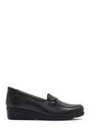 Women's Black Buckle Platform Leather Comfort Loafer | Derimod