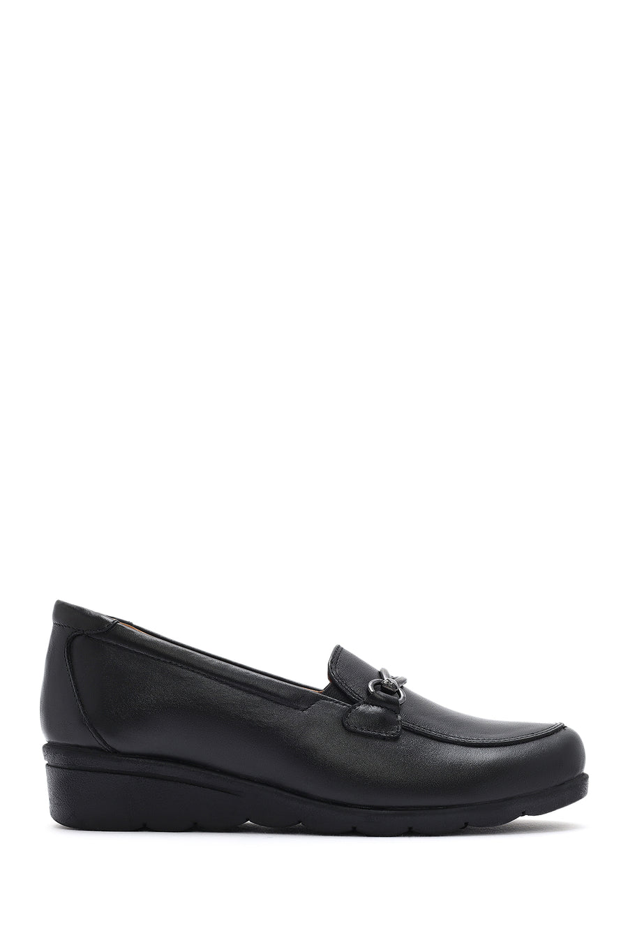 Women's Black Buckle Platform Leather Comfort Loafer 26PFD410018 | Derimod