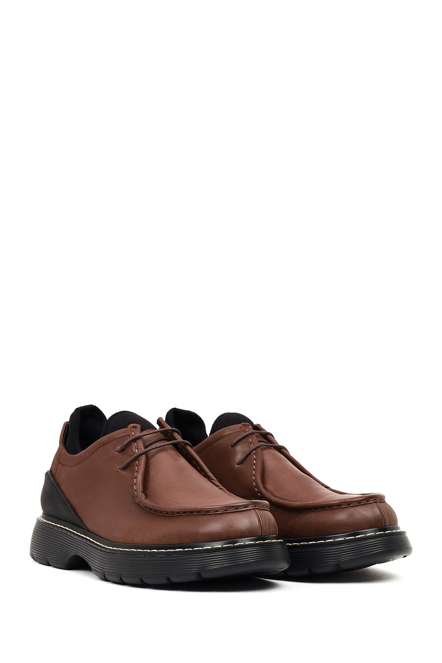 Men's Brown Lace-Up Thick Sole Leather Casual Shoes