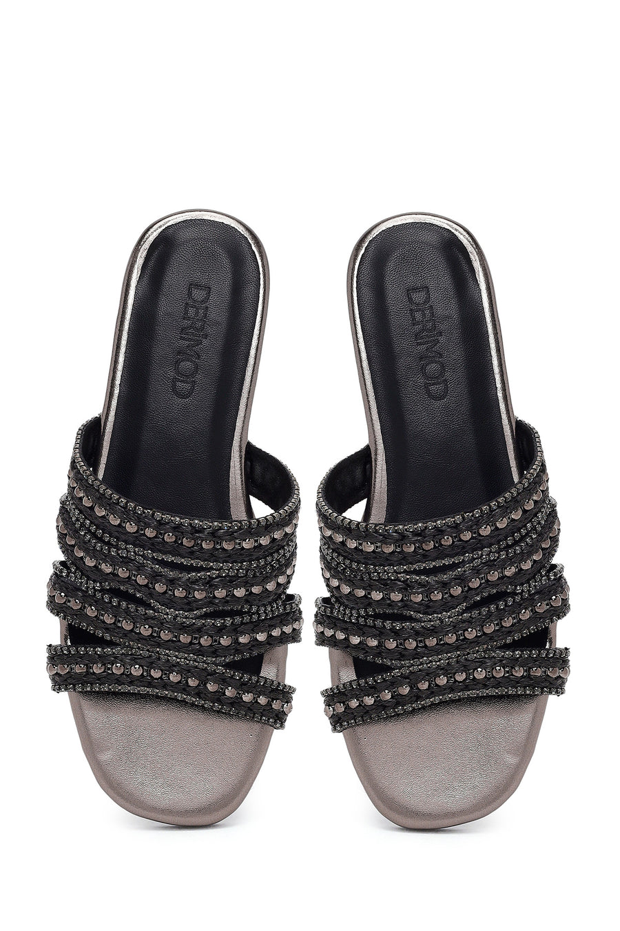 Woman Anthracite Stone-Embellished Slipper