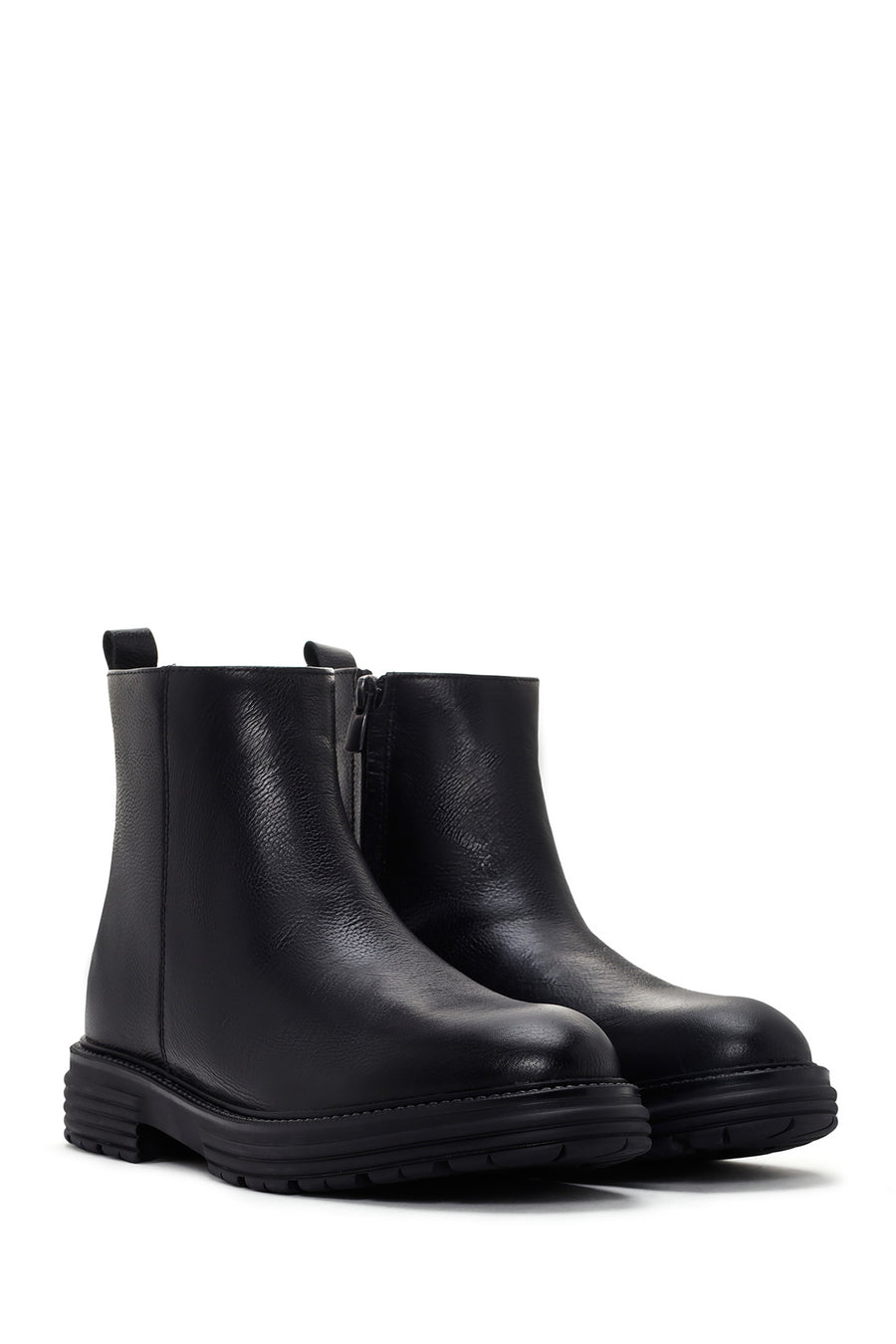 Men's Black Zippered Leather Casual Boots