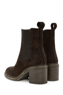 Woman Brown Chunky Heel Suede Leather Chelsea Boots | Derimod