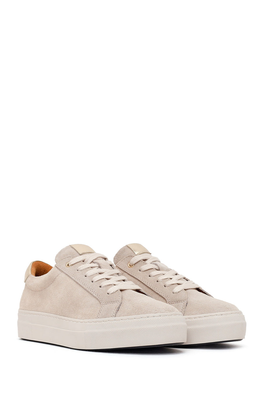Kadın Bej Bağcıklı Süet Deri Sneaker