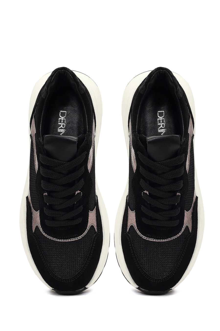 Kadın Siyah Bağcıklı Kalın Tabanlı Deri Sneaker