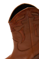 Women's Tan Leather Heeled Cowboy Western Boots | Derimod