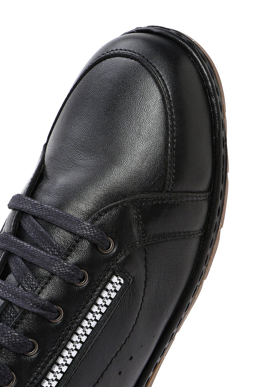 Women's Black Lace-Up Leather Sneaker