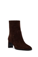 Women's Brown Chunky Heel Suede Leather Boots | Derimod