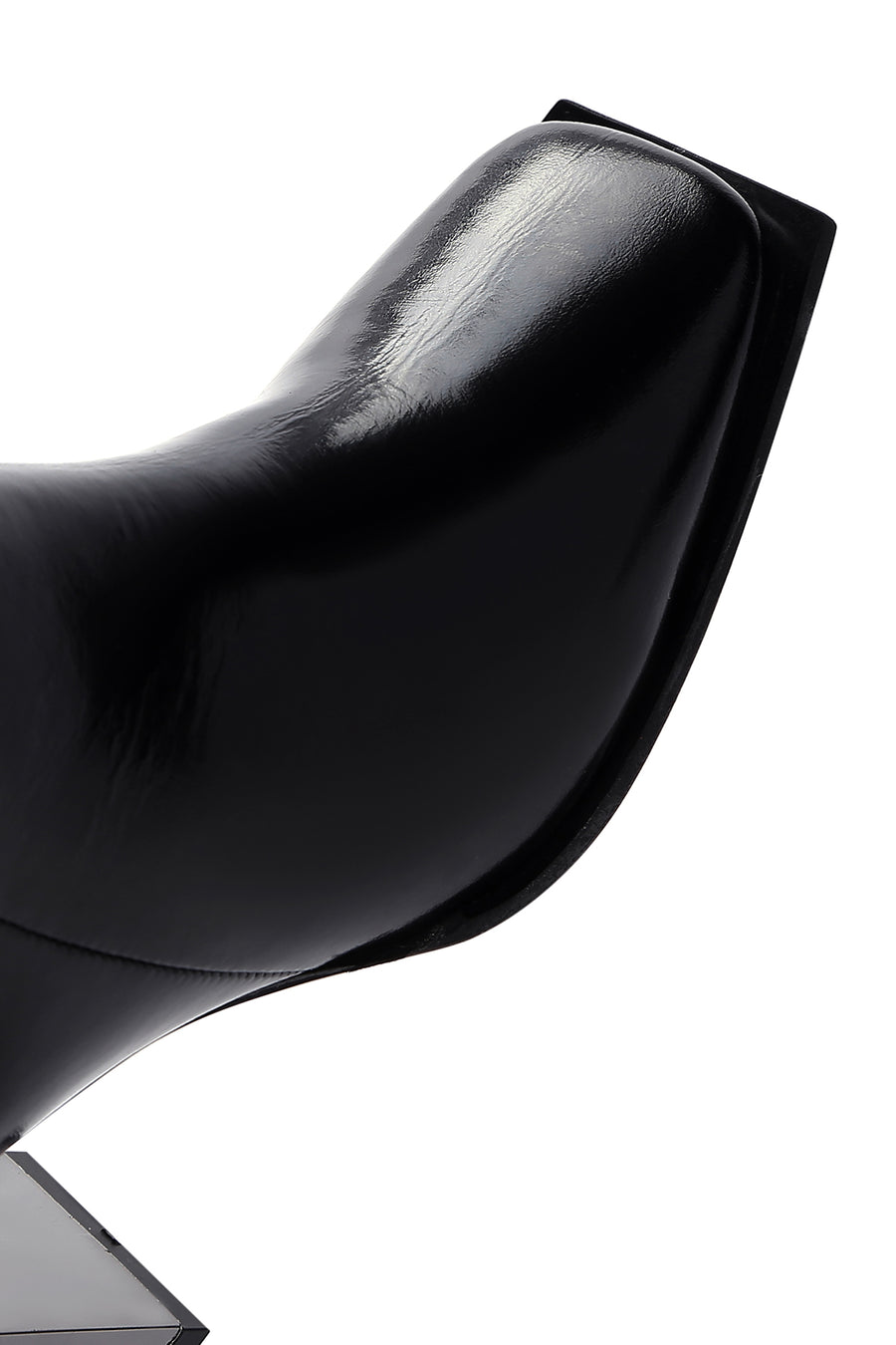 Women's Black Thick Heeled Zippered Patent Leather Boots