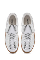 Women's Silver Lace-Up Metallic Sneakers | Derimod