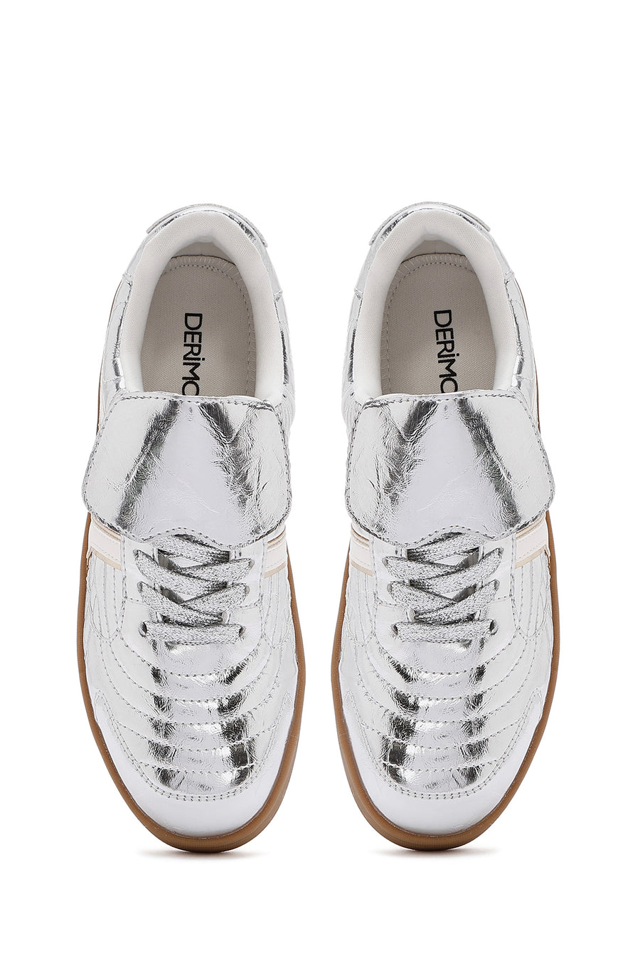 Women's Silver Lace-Up Metallic Sneakers