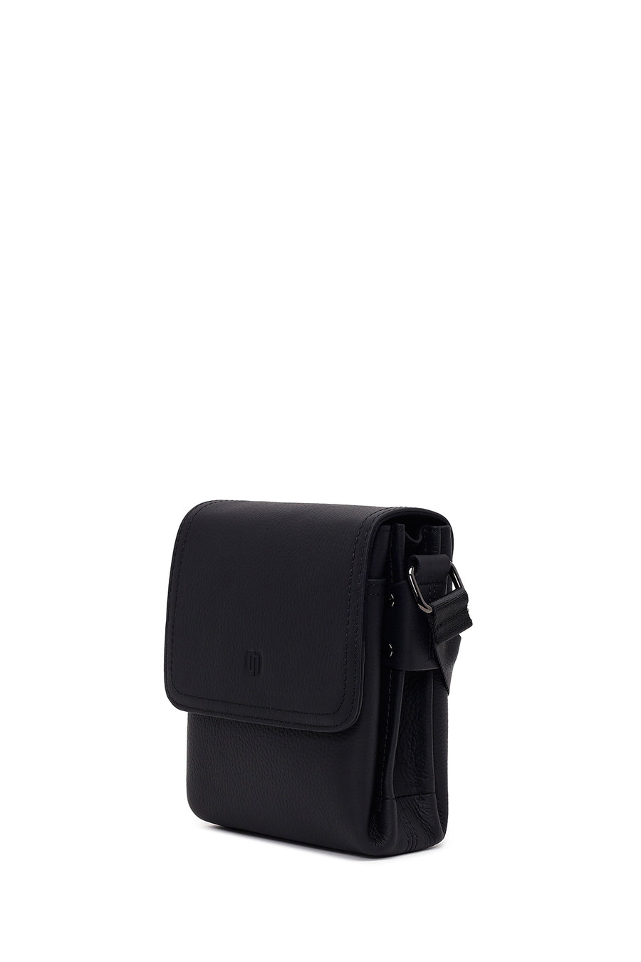 Male Black Long-Strap Leather Messenger Bag