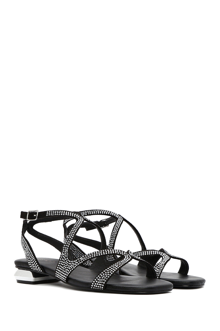 Women's Black Stone Buckle Sandals