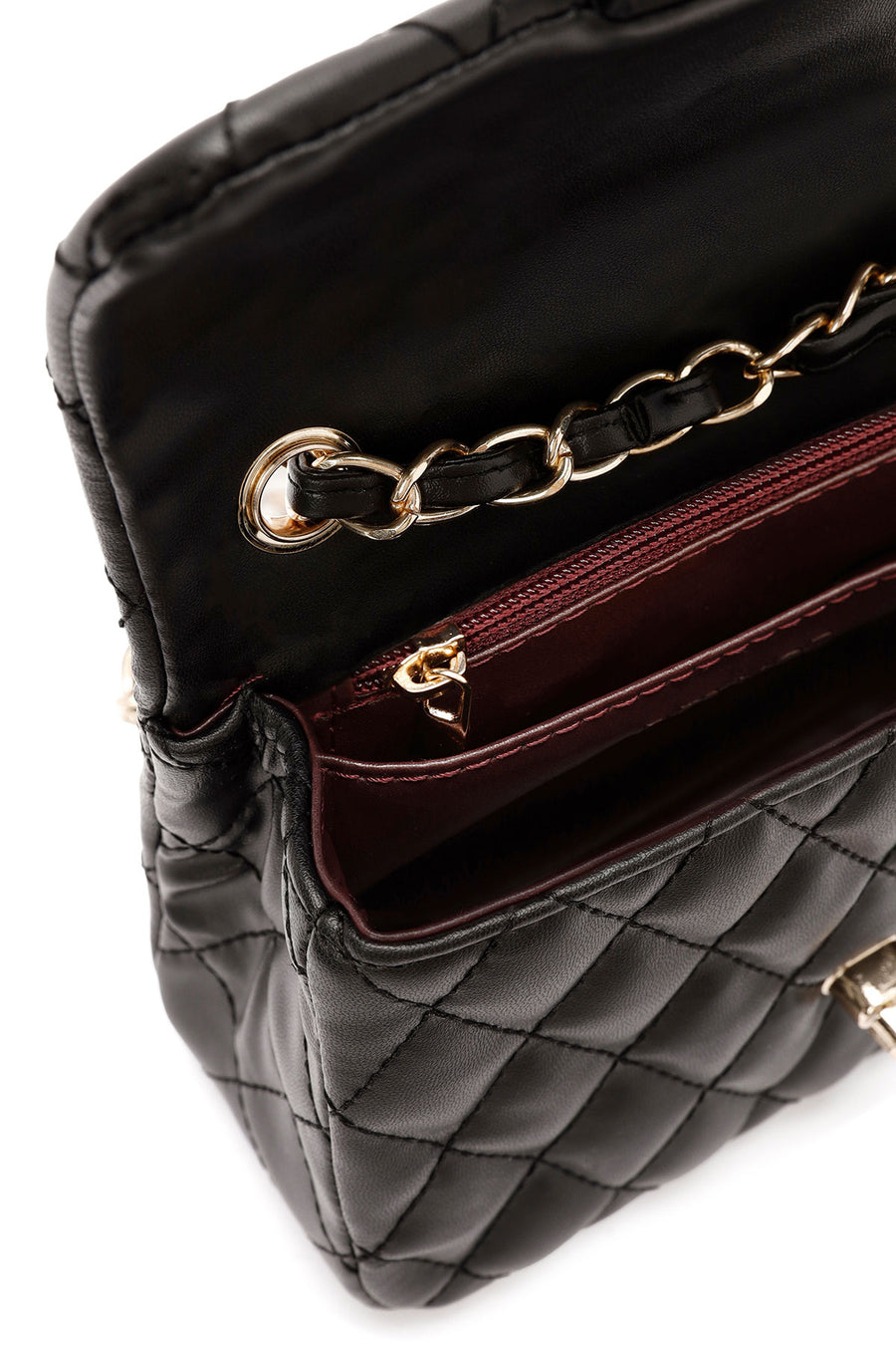 Women's Black Long Strapped Quilted Mini Crossbody Bag