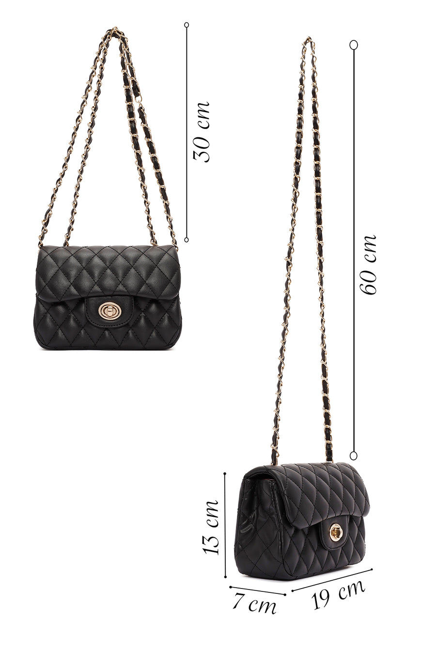 Women's Black Long Strapped Quilted Mini Crossbody Bag