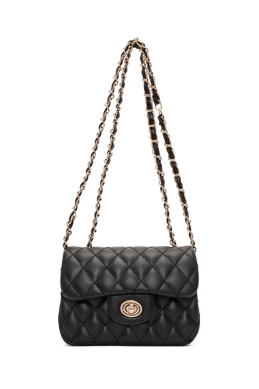 Women's Black Long Strapped Quilted Mini Crossbody Bag